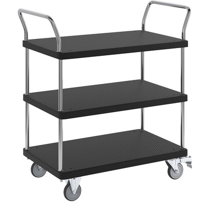 Serving trolley, 3 shelves, 2 push handles, max. load 230 kg.