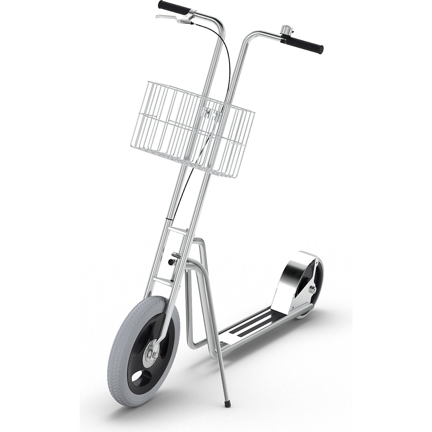 MODEL 65 company scooter, 2 wheels, bell and basket, drum brake on front wheel.