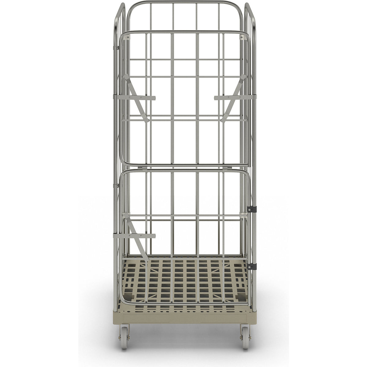 MODULAR roll container, plastic transport dolly, mesh on 4 sides, grey dolly.