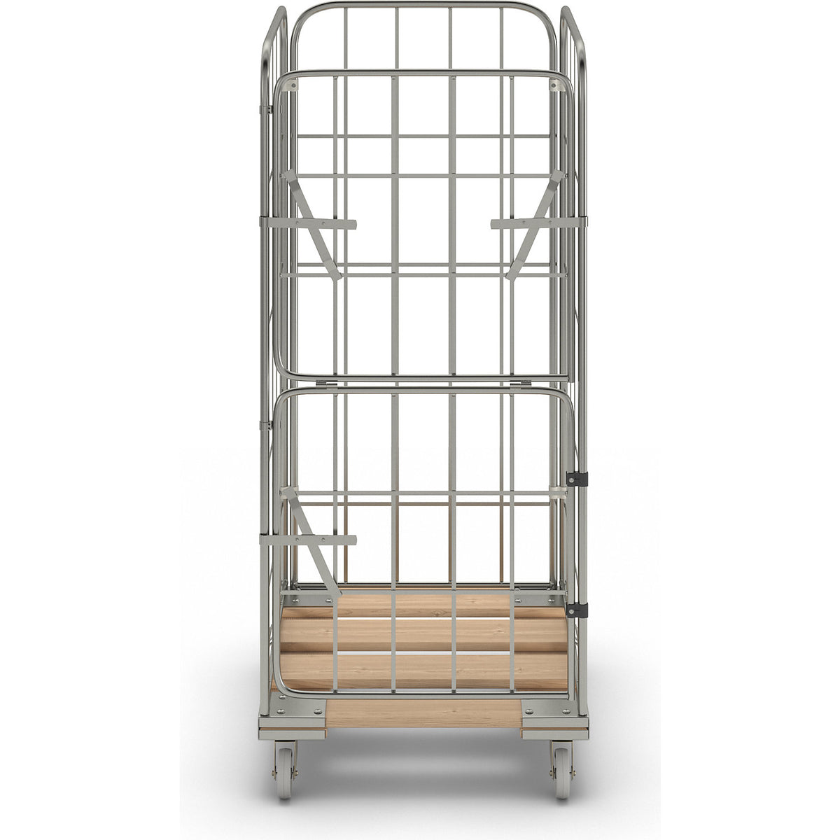 MODULAR roll container, wooden transport dolly, mesh on 4 sides.