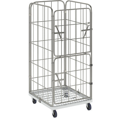 MODULAR roll container, steel transport dolly, mesh on 4 sides.