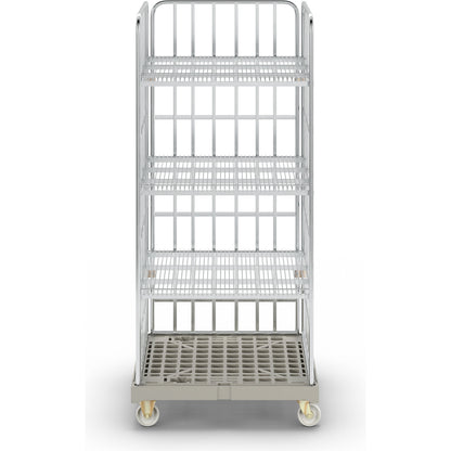 Roll cage incl. shelves, plastic transport base, grey dolly.