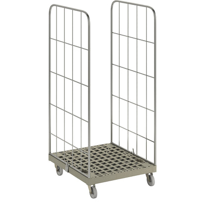 MODULAR roll container, plastic transport dolly, mesh on 2 sides, grey dolly.