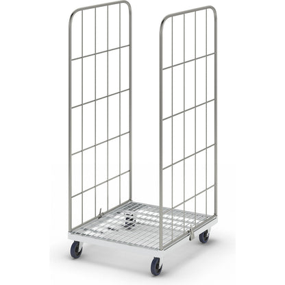 MODULAR roll container, steel transport dolly, mesh on 2 sides.
