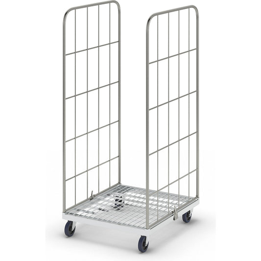 MODULAR roll container, steel transport dolly, mesh on 2 sides.