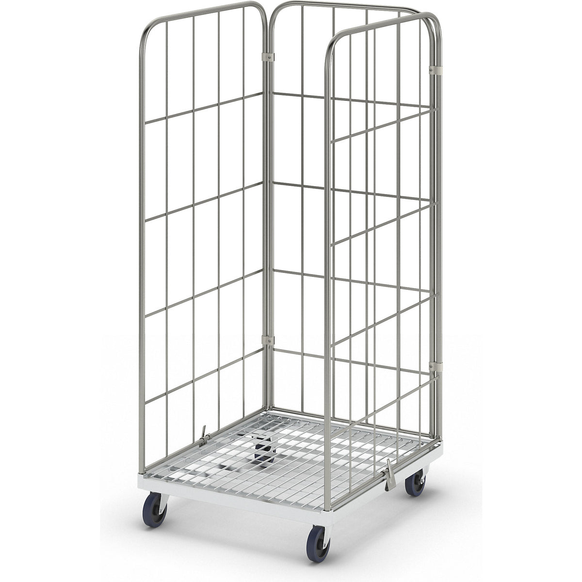 MODULAR roll container, steel transport dolly, mesh on 3 sides.