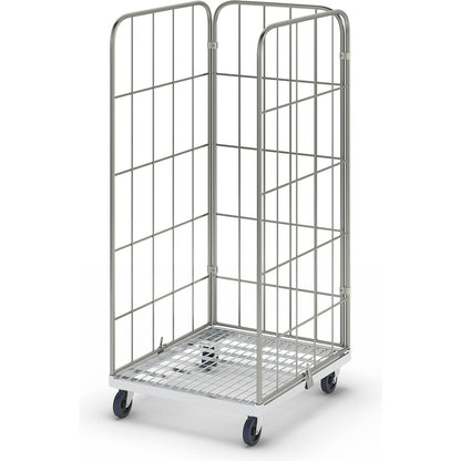 MODULAR roll container, steel transport dolly, mesh on 3 sides.