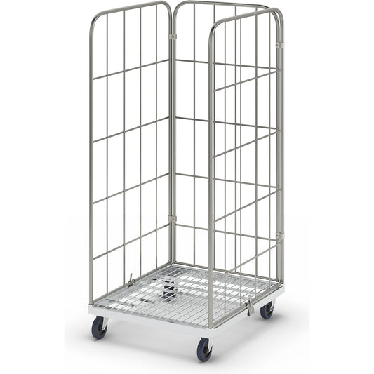 MODULAR roll container, steel transport dolly, mesh on 3 sides.