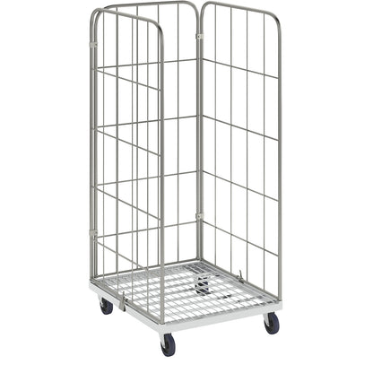 MODULAR roll container, steel transport dolly, mesh on 3 sides.