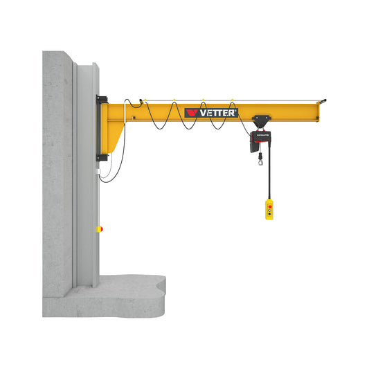 ASSISTENT AW wall mounted jib crane, with HF electric chain hoist, max. load 1000 kg, reach 4 m, main and precise lifting 4/1 m/min.