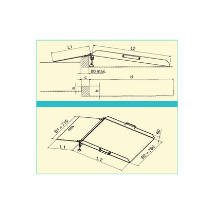 Ramp, height adjustable, max. load 300 kg, LxW 1200 x 760 mm.