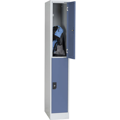 Stuttgart double deck clothes locker, 1 compartment, W 300 mm, light grey / pigeon blue.