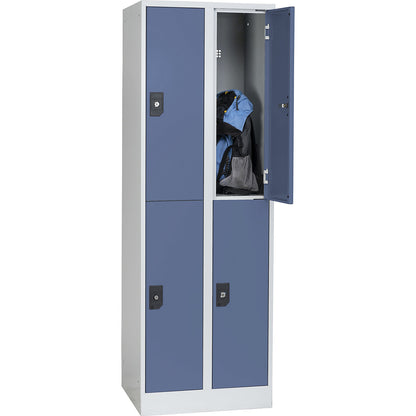 Stuttgart double deck clothes locker, 2 compartments, W 600 mm, light grey / pigeon blue.