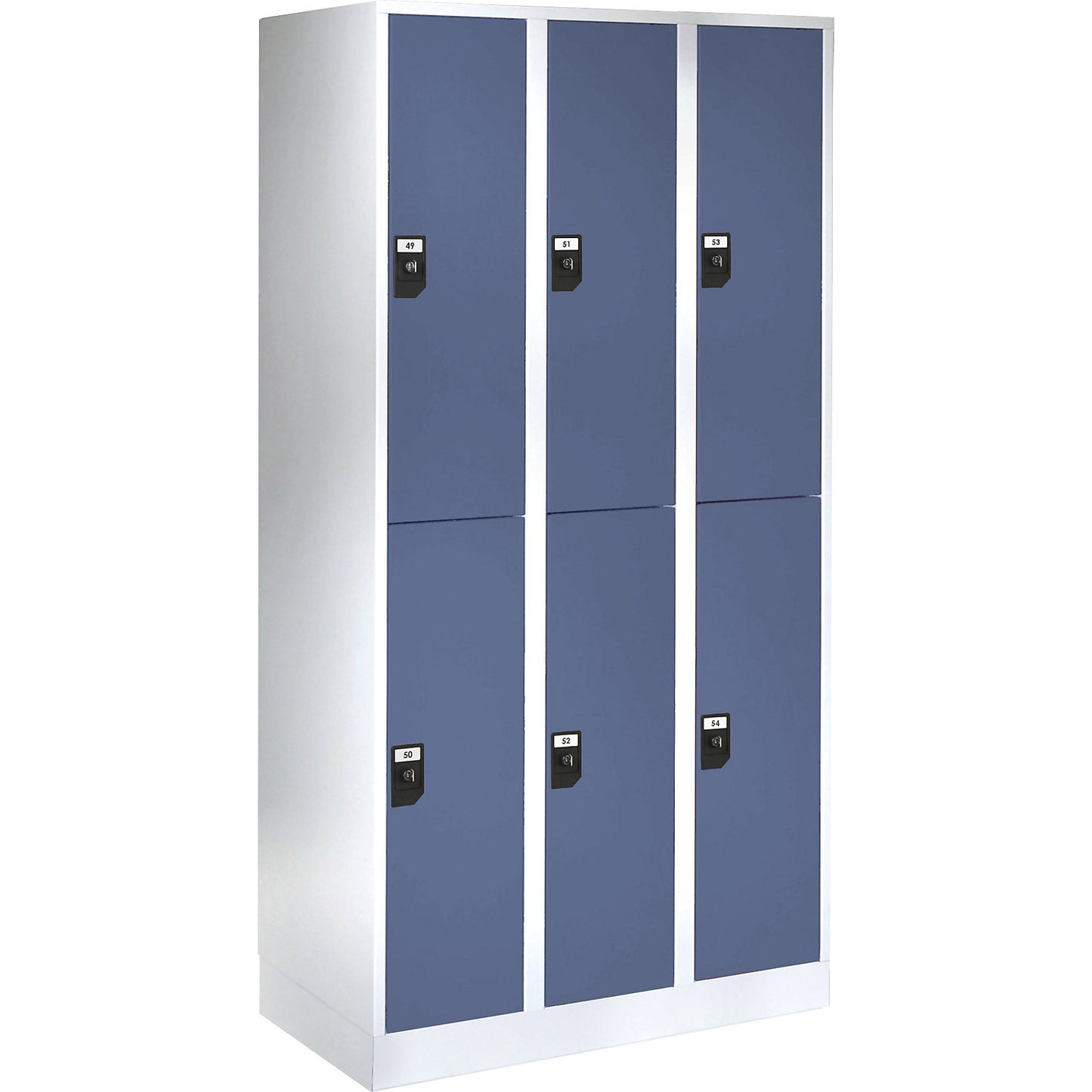 Stuttgart double deck clothes locker, 3 compartments, W 900 mm, light grey / pigeon blue.