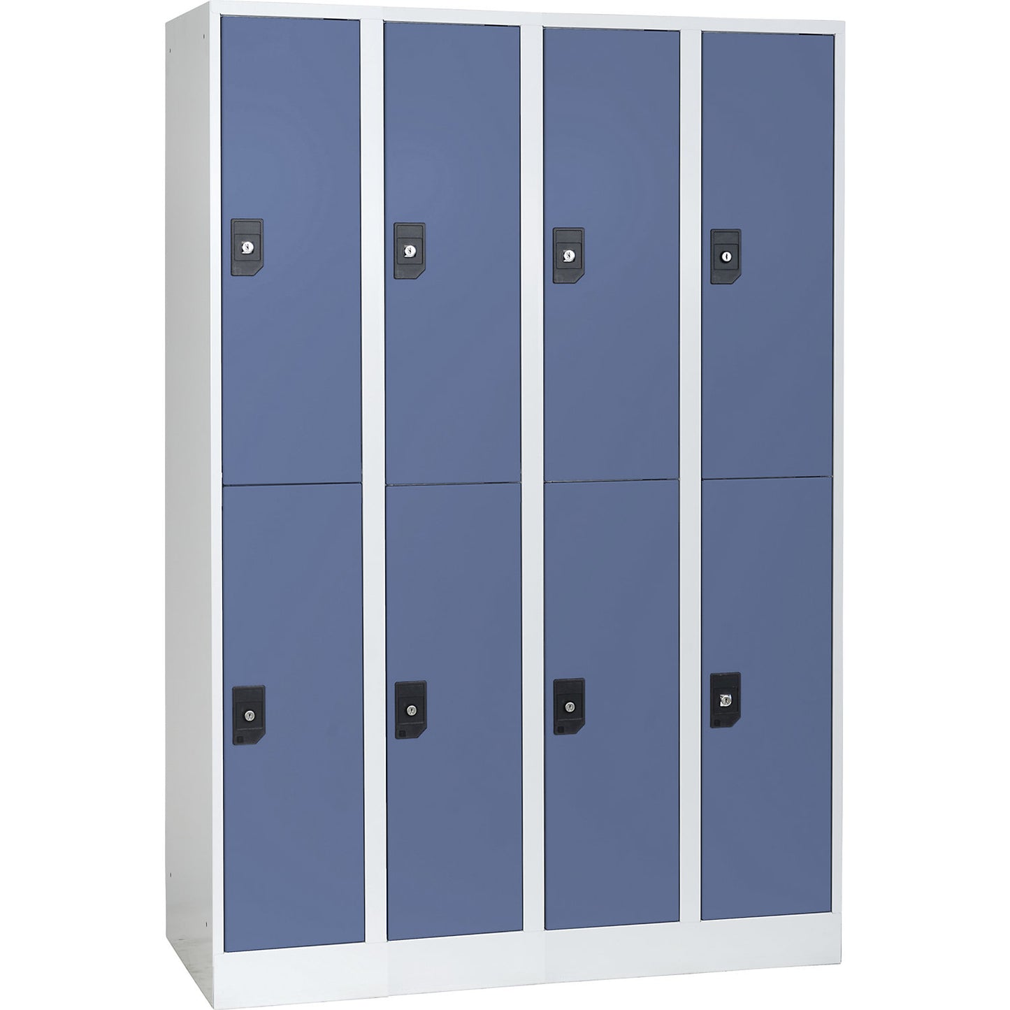 Stuttgart double deck clothes locker, 4 compartments, W 1200 mm, light grey / pigeon blue.