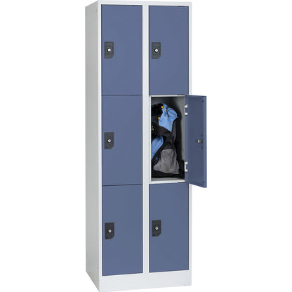 Stuttgart 3-fold compartment locker, 2 compartments, W 600 mm, light grey / pigeon blue.