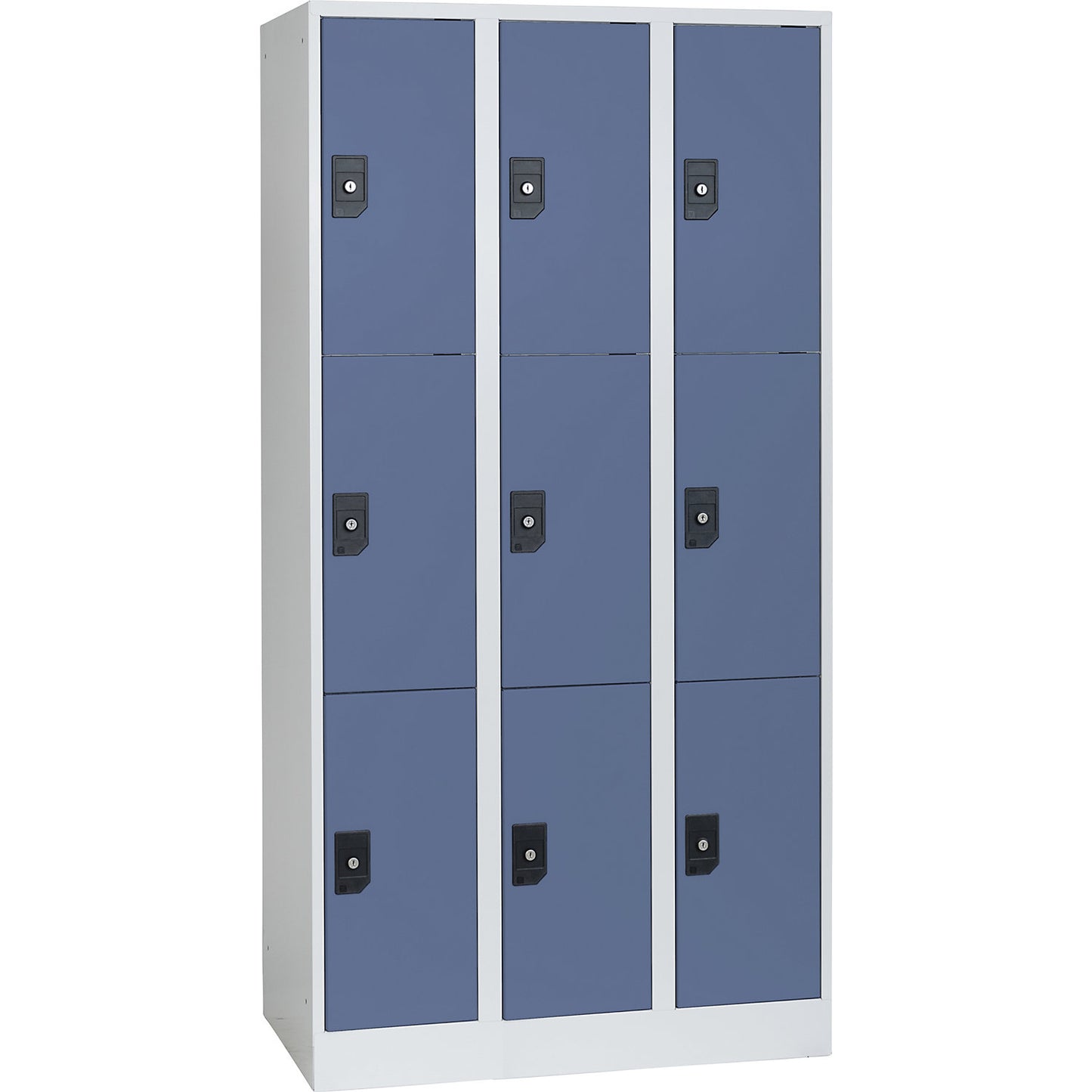 Stuttgart 3-fold compartment locker, 3 compartments, W 900 mm, light grey / pigeon blue.
