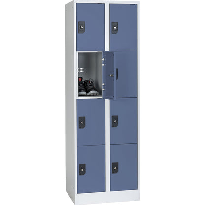 Stuttgart 4-fold compartment locker, 2 compartments, W 600 mm, light grey / pigeon blue.