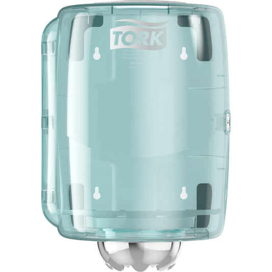 Hand and wiping cloth dispenser, centrefeed, HxWxD 356 x 248 x 232 mm, turquoise / white.
