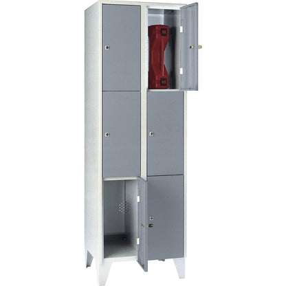 Munich 3-fold compartment locker, 2 compartments, width 600 mm, silver grey.