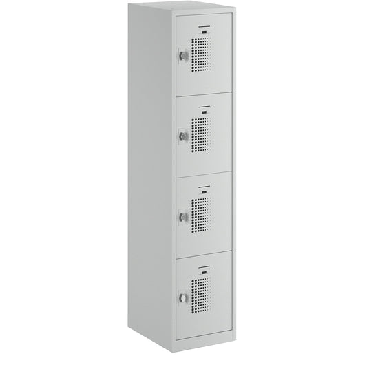 Amsterdam 4-fold compartment locker, 1 compartment, light grey, W 400 mm, 4 compartments, rotary bolt.