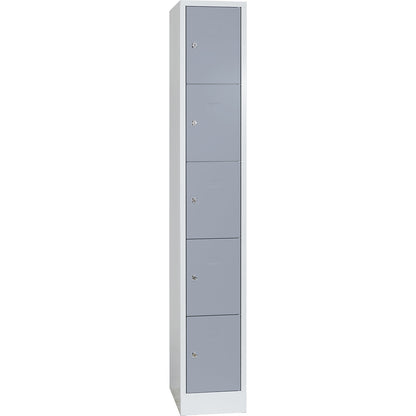 Dresden 5-fold compartment locker, 1 compartment, light grey / silver grey, W 300 mm, with base plinth.