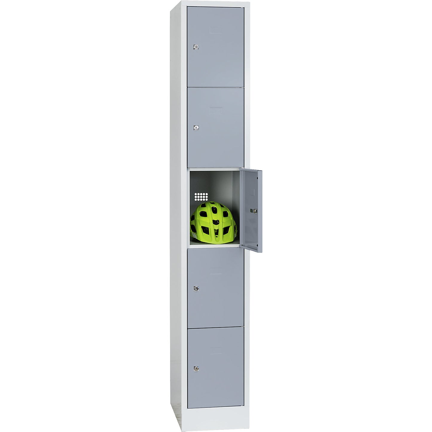 Dresden 5-fold compartment locker, 1 compartment, light grey / silver grey, W 300 mm, with base plinth.
