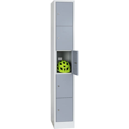 Dresden 5-fold compartment locker, 1 compartment, light grey / silver grey, W 300 mm, with base plinth.