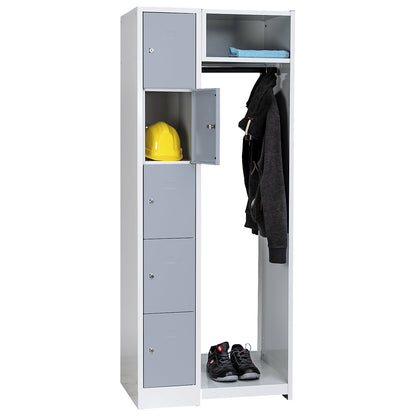 Dresden cloakroom locker system, 5 compartments, 1 coat rack, W 750 mm, light grey / silver grey.