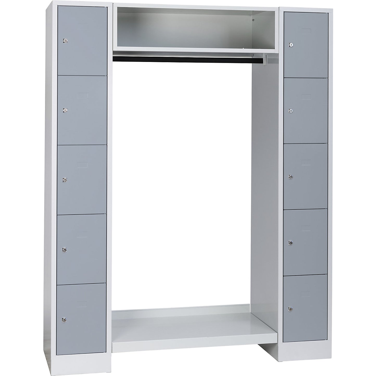 Dresden cloakroom locker system, 2 compartments, 1 coat rack, W 1470 mm, light grey / silver grey.