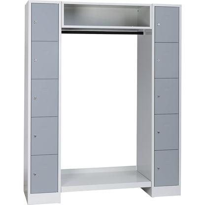 Dresden cloakroom locker system, 2 compartments, 1 coat rack, W 1470 mm, light grey / silver grey.