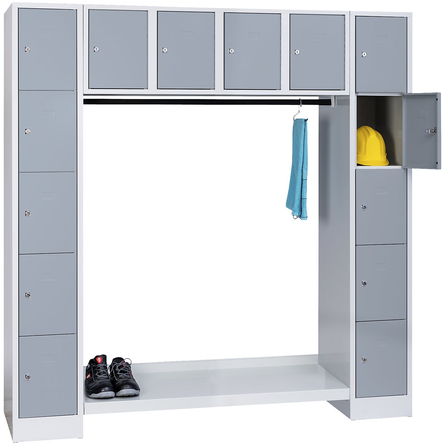 Dresden cloakroom locker system, 14 compartments, light grey / silver grey.