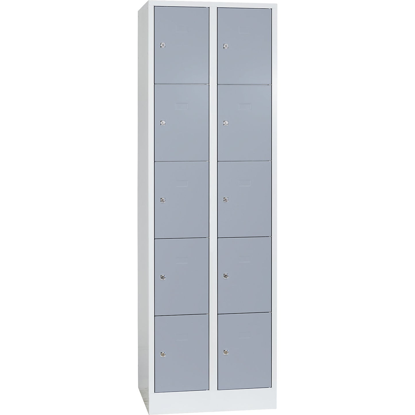 Dresden 5-fold compartment locker, 2 compartments, light grey / silver grey, W 600 mm, with base plinth.