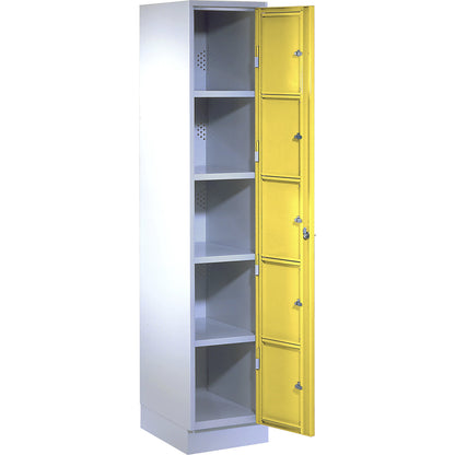 Laundry cabinet, HxWxD 1800 x 350 x 500 mm, 5 compartments, light grey / zinc yellow.