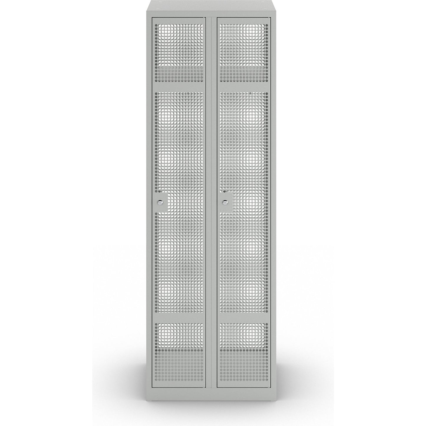Perforated sheet steel locker, 2 compartments, light grey, W 600 mm, cylinder lock.