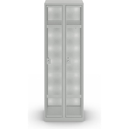 Perforated sheet steel locker, 2 compartments, light grey, W 600 mm, cylinder lock.