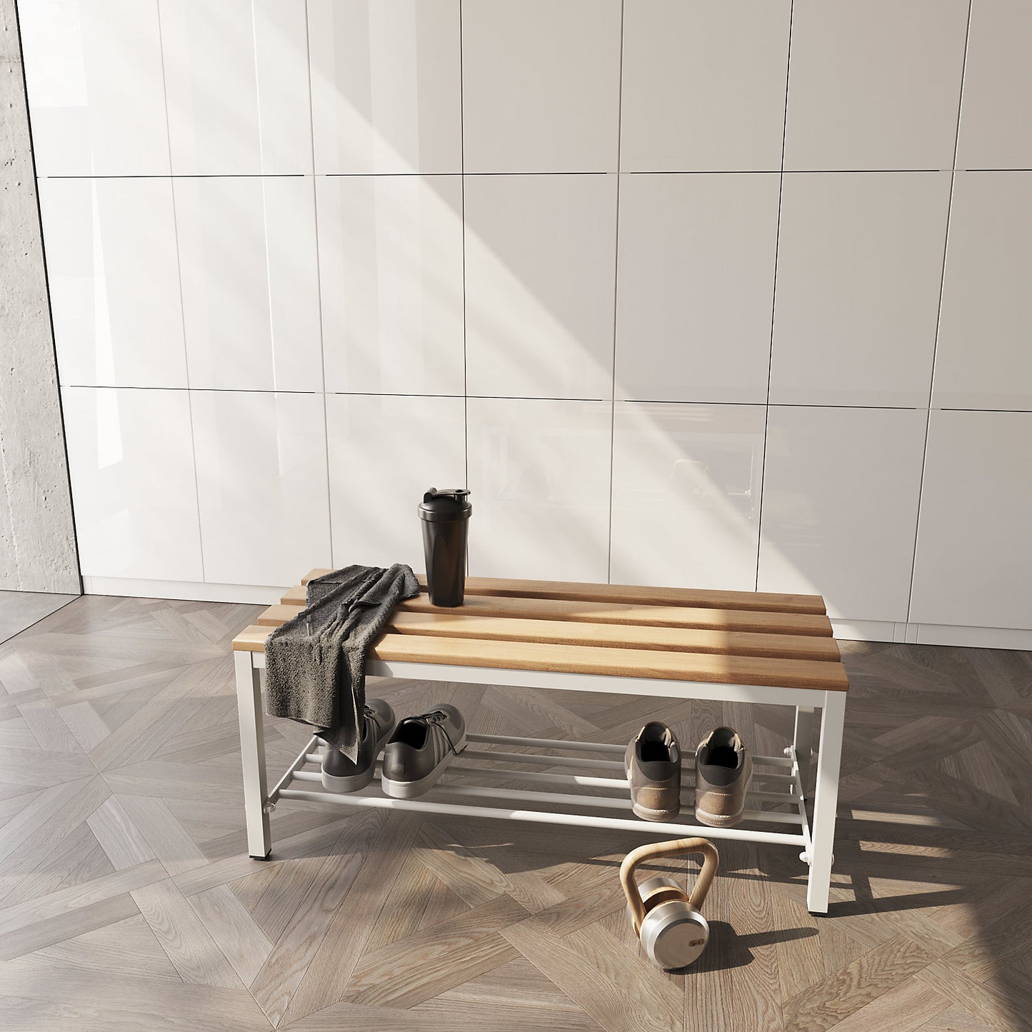 Shoe shelf for eurokraft basic changing room bench, for length 1000 mm, light grey.