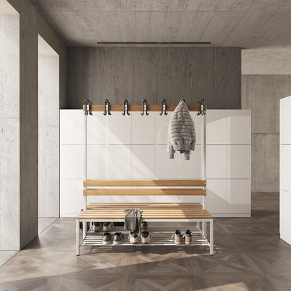 Shoe shelf for eurokraft basic changing room bench, for length 1500 mm, light grey.