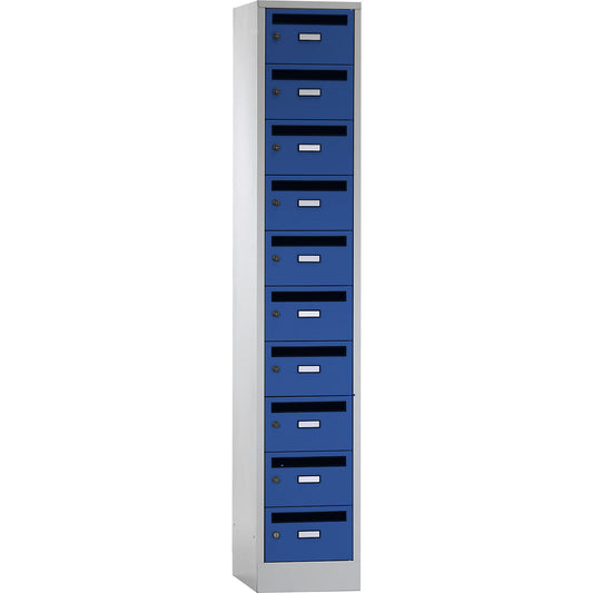Mail distribution cupboard, 10 compartments, lockable, gentian blue.