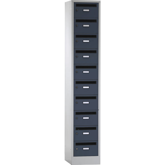 Mail distribution cupboard, 10 compartments, lockable, charcoal.