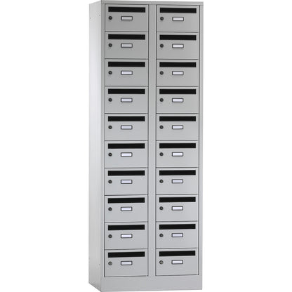 Mail distribution cupboard, 20 compartments, lockable, light grey.