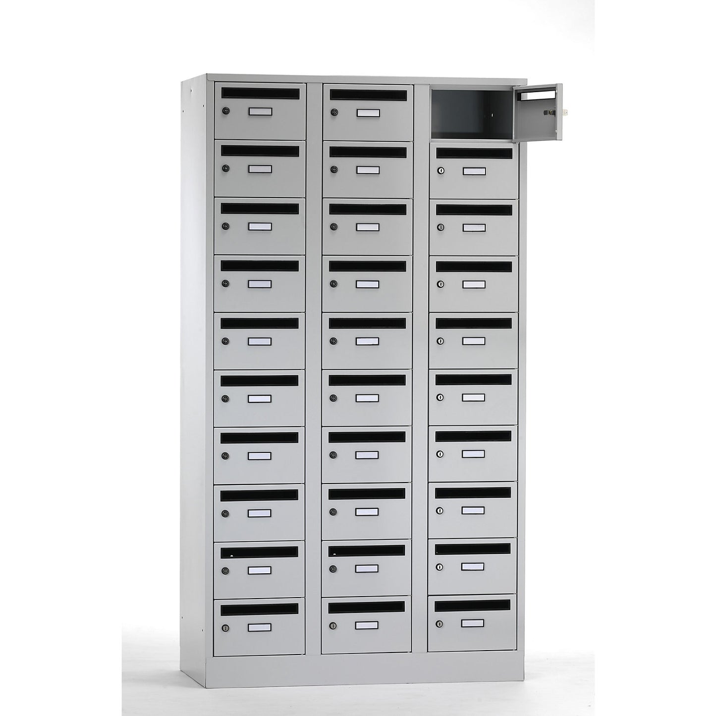 Mail distribution cupboard, 30 compartments, lockable, light grey.