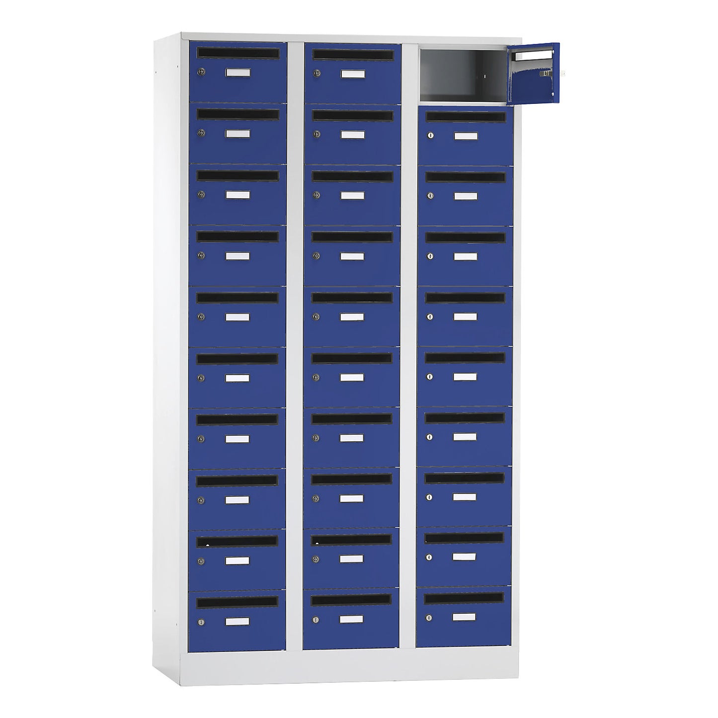 Mail distribution cupboard, 30 compartments, lockable, gentian blue.