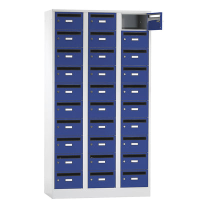 Mail distribution cupboard, 30 compartments, lockable, gentian blue.