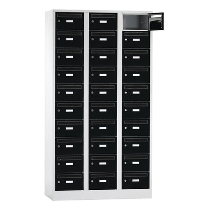 Mail distribution cupboard, 30 compartments, lockable, charcoal.