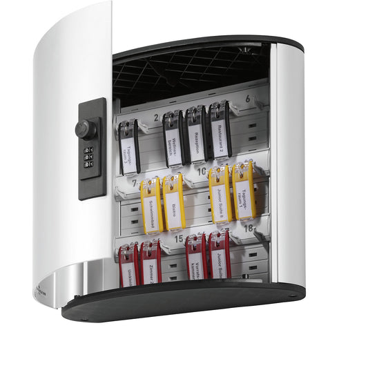 Designer key box, with combination lock, HxWxD 280 x 300 x 118 mm, 18 hooks.