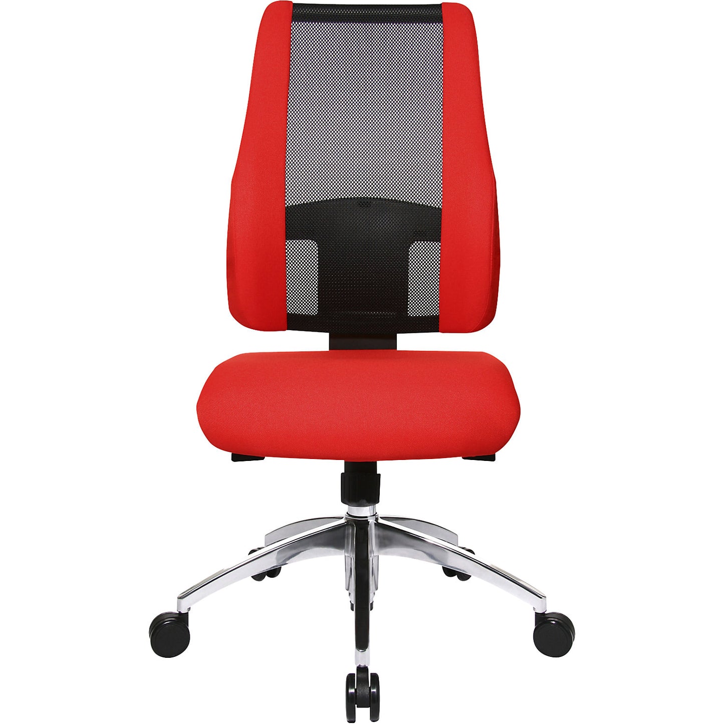 AIR SYNCRO office swivel chair, mesh back rest with padded side parts, black / red.