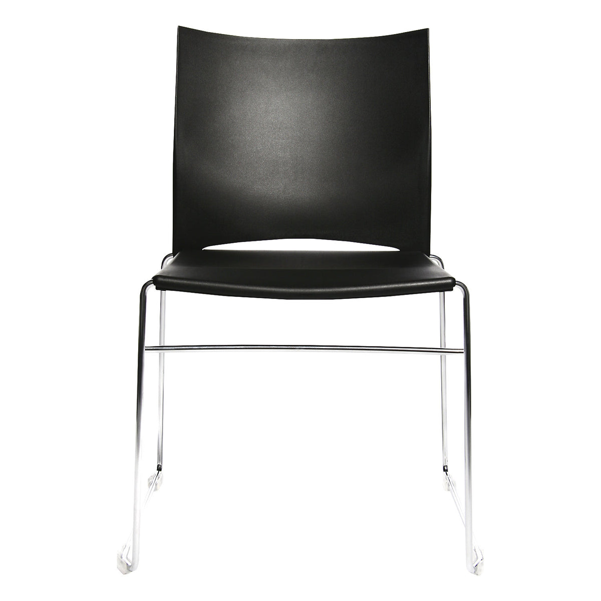 Sled frame stacking chair, chrome plated frame, pack of 4, black.