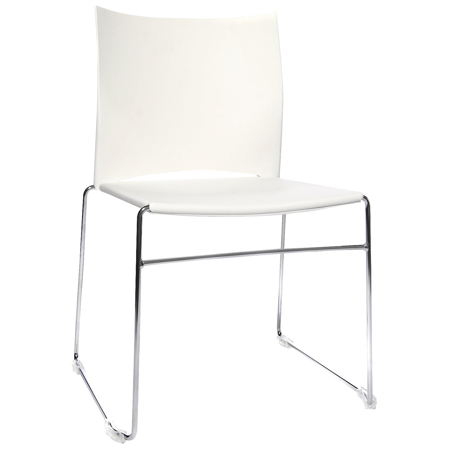 Sled frame stacking chair, chrome plated frame, pack of 4, white.