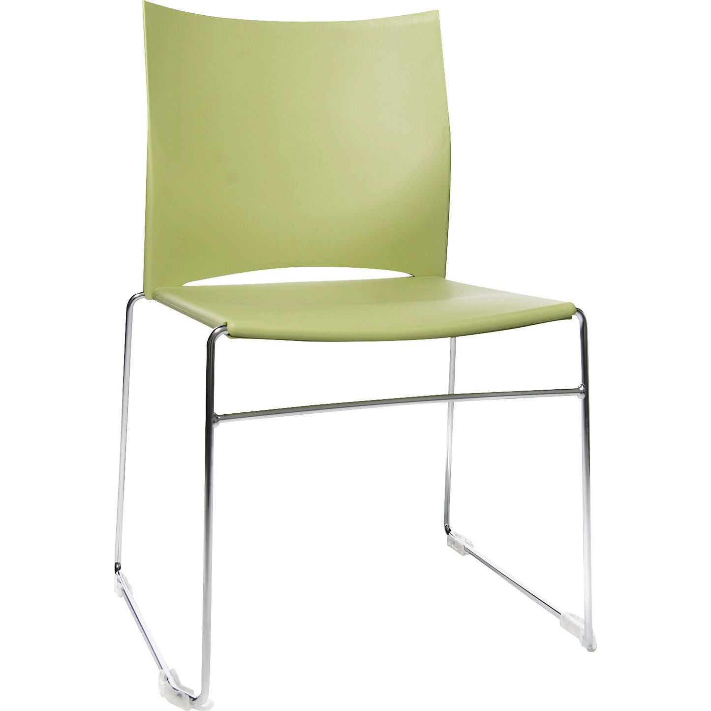 Sled frame stacking chair, chrome plated frame, pack of 4, green.